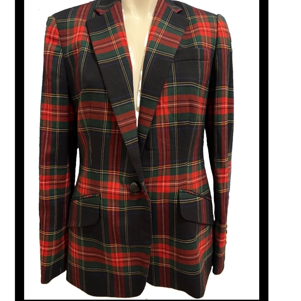 Lauren Ralph Lauren Plaid Blazer Red Green Tartan Crest Button Jacket 6 rare LRL - Picture 8 of 11